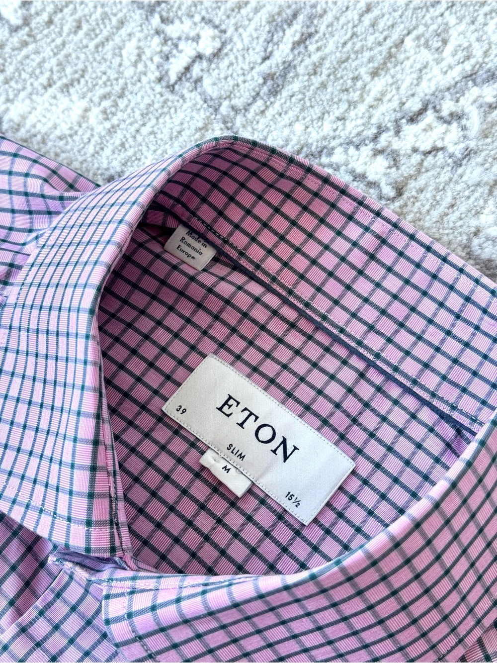 Eton Men's Purple Square Check Button Up Dress Shirt - Easy Iron - Size 39/M - Picture 5 of 7